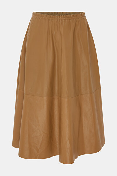BEIGE LEATHER MIDI SKIRT 5