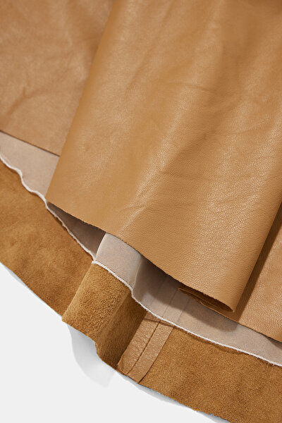 BEIGE LEATHER MIDI SKIRT 8