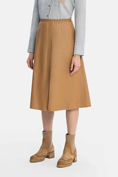 BEIGE LEATHER MIDI SKIRT 3