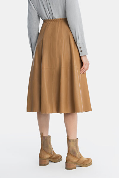 BEIGE LEATHER MIDI SKIRT 4