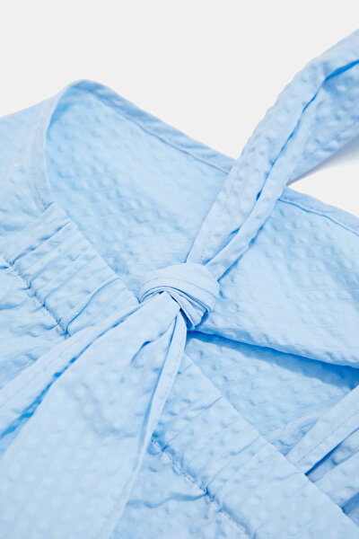 LIGHT BLUE CLEAVAGE HALTER BLOUSE 5