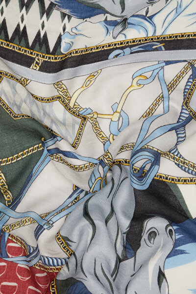 GREEN ANIMAL FIGURED CASHMERE/SILK SHAWL 3