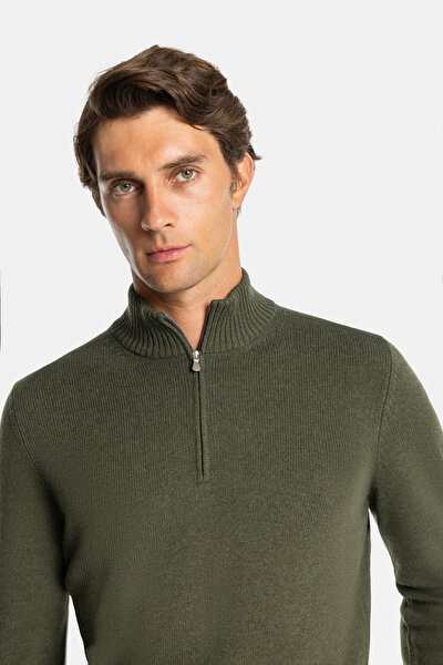 DARK GREEN UPRIGHT COLLAR TRICOT 3