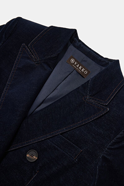 NAVY BLUE SURPLICE NECKLINE (CROSS-OVER NECKLINE) JACKET 9