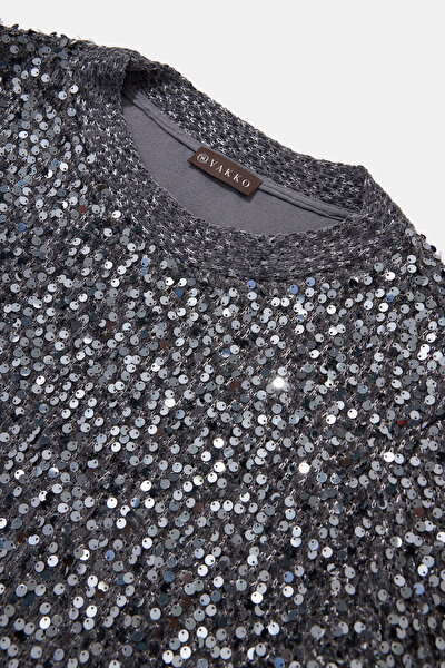 GREY BASIC / ROUND NECKLINE 3/4 SLEEVES BLOUSE 9