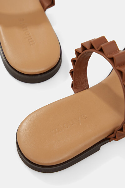 BROWN LEATHER SLİPPER 5