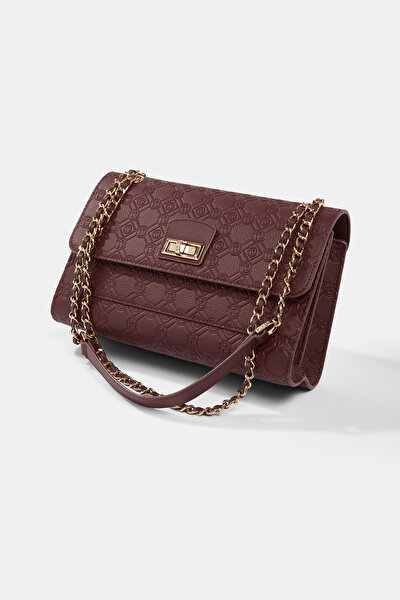 MAROON MONOGRAM LEATHER BAG 5