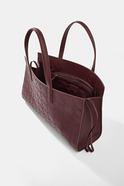 MAROON MONOGRAM LEATHER BAG 5