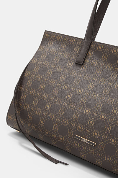 BEIGE MONOGRAM LEATHER BAG 4