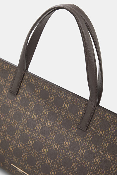 BEIGE MONOGRAM LEATHER BAG 5
