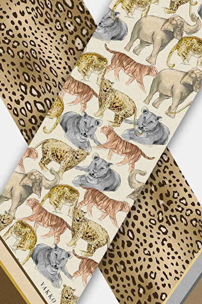 KAHVE ANIMAL FİGÜRLÜ TWILL FULAR 3