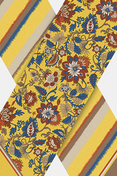 SARI ÇİÇEK DESENLİ TWILL FULAR 3