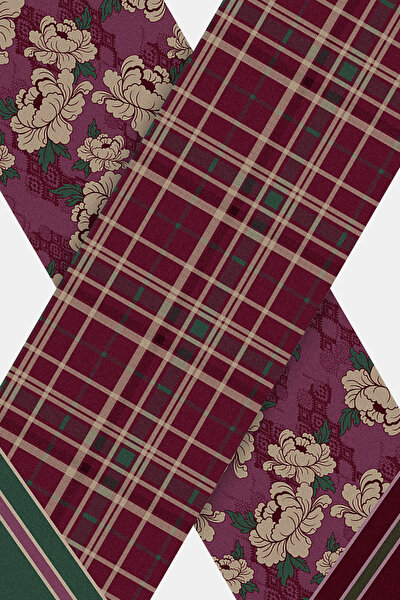 BORDO ÇİÇEK DESENLİ TWILL FULAR 3