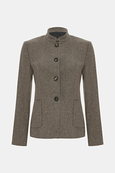 BEIGE MANDARIN COLLAR JACKET 8
