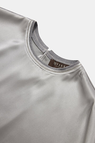 GREY BASIC / ROUND NECKLINE SHORT SLEEVE BLOUSE 3