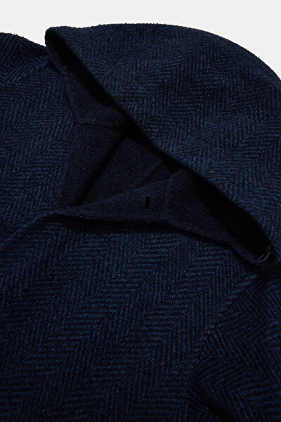 NAVY BLUE HERRINGBONE ALPACA WOOL TOPCOAT 3