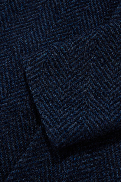 NAVY BLUE HERRINGBONE ALPACA WOOL TOPCOAT 4