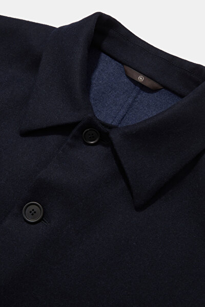 NAVY BLUE WOOL ELASTANE COAT 3
