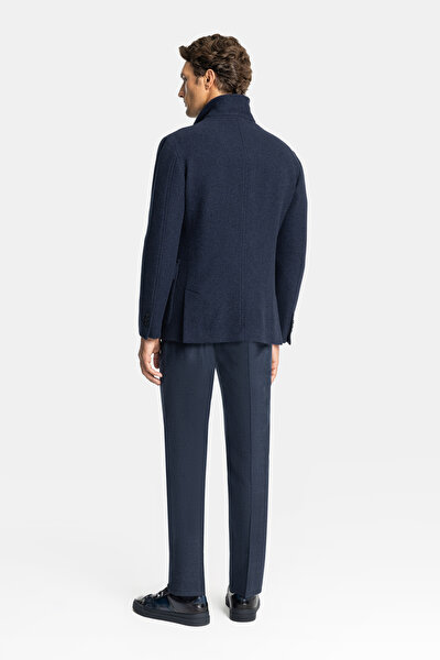 NAVY BLUE UPRIGHT COLLAR JACKET 3