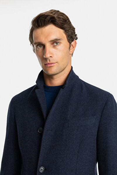 NAVY BLUE UPRIGHT COLLAR JACKET 4