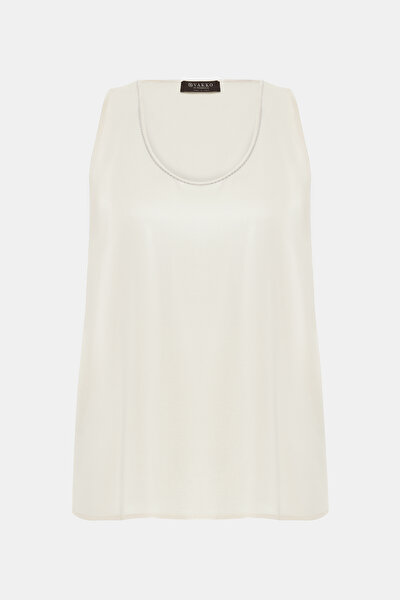 ECRU CLEAVAGE SLEEVELESS BLOUSE 5
