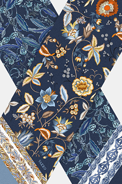 NAVY BLUE FLORAL PATTERN TWILL FOULARD 3