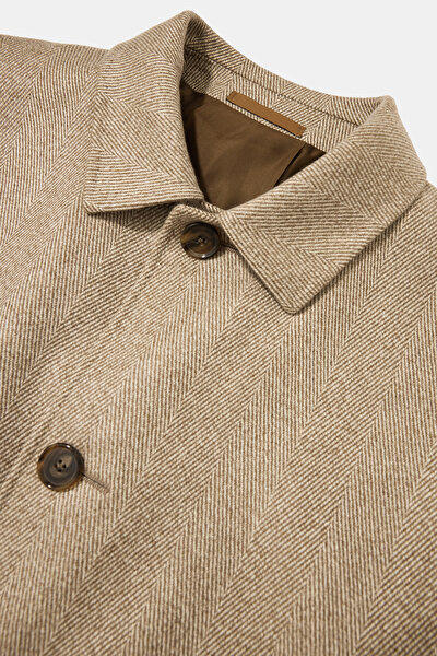 LIGHT BEIGE HERRINGBONE CASHMERE TOPCOAT 9
