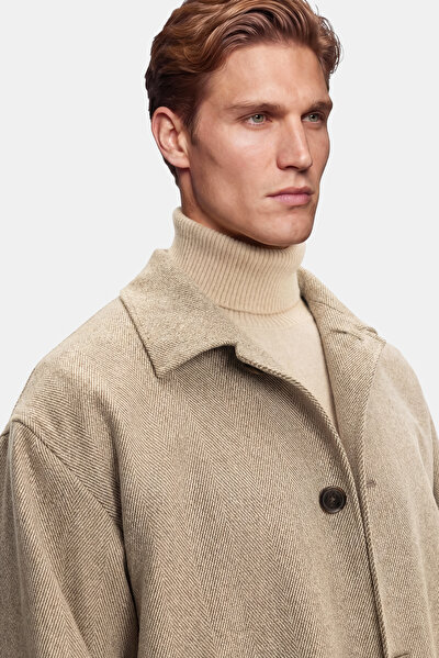 LIGHT BEIGE HERRINGBONE CASHMERE TOPCOAT 3