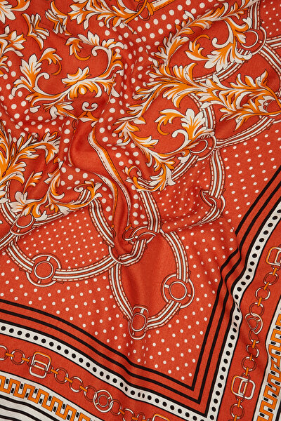 ORANGE GEOMETRIC DESIGN CASHMERE/SILK SHAWL 3