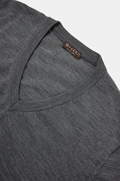 GRAY MELANGE V NECK TRICOT 3