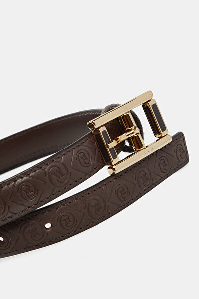 BROWN MONOGRAM LEATHER BELT 3