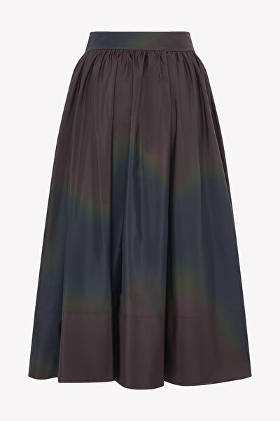 NAVY BLUE BROWN MIDI SKIRT 5