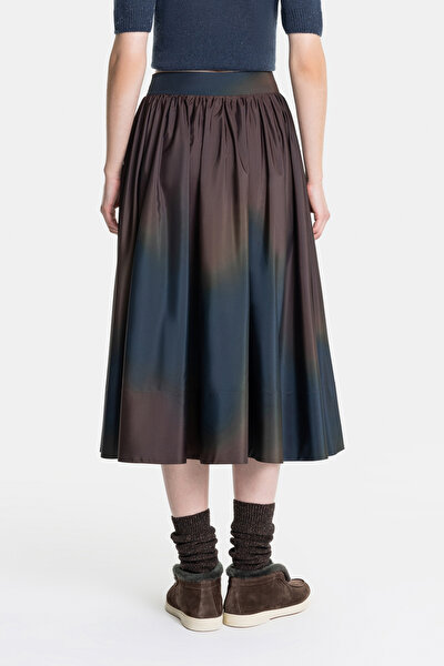 NAVY BLUE BROWN MIDI SKIRT 3