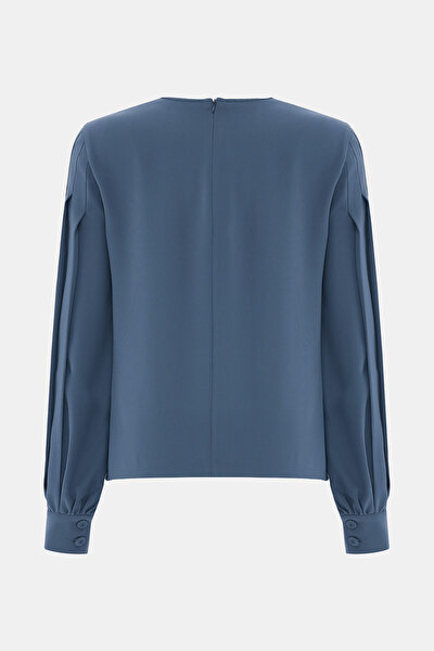 BLUE BASIC / ROUND NECKLINE LONG SLEEVE BLOUSE 8