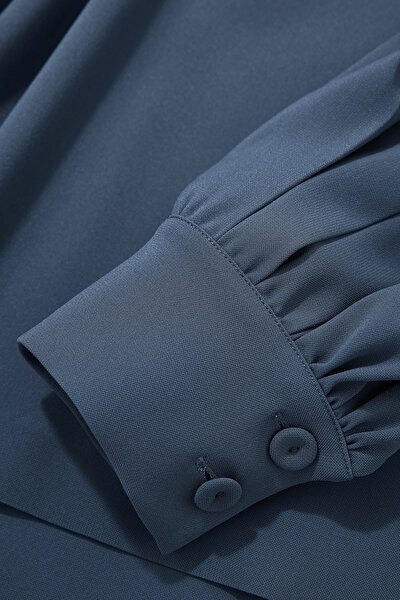 BLUE BASIC / ROUND NECKLINE LONG SLEEVE BLOUSE 10