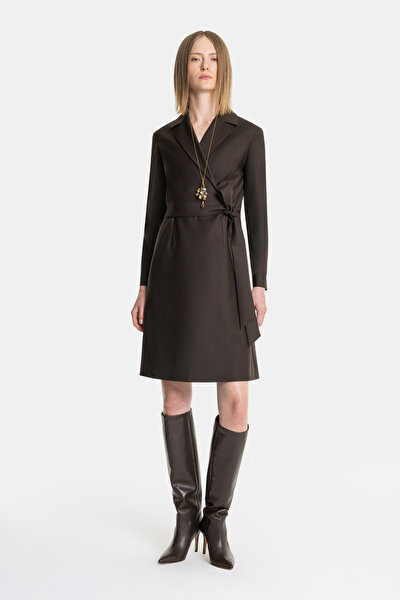 BROWN LONG SLEEVE ABOVE THE KNEE DRESS 4