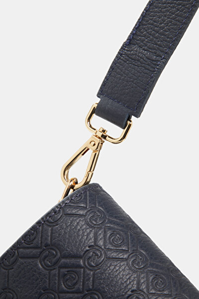 NAVY BLUE MONOGRAM LEATHER BAG 5