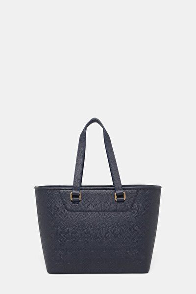 NAVY BLUE MONOGRAM LEATHER BAG 4