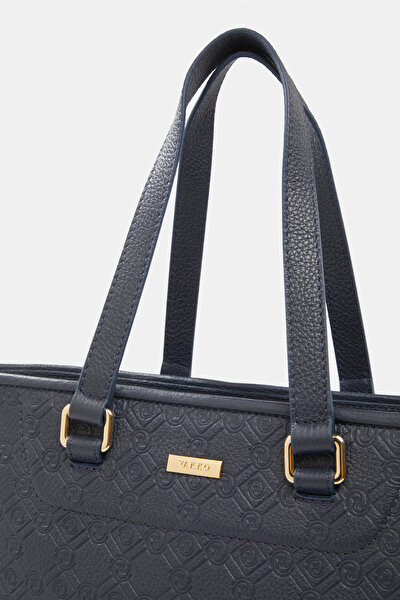 NAVY BLUE MONOGRAM LEATHER BAG 5