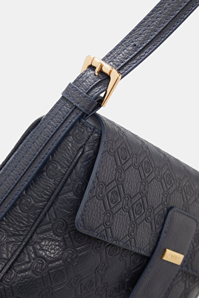 NAVY BLUE MONOGRAM LEATHER BAG 4