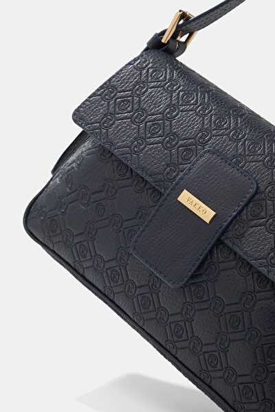 NAVY BLUE MONOGRAM LEATHER BAG 5