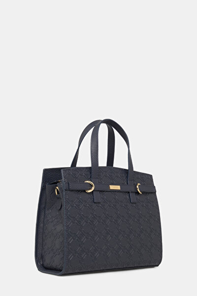 NAVY BLUE MONOGRAM LEATHER BAG 3