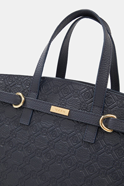 NAVY BLUE MONOGRAM LEATHER BAG 5