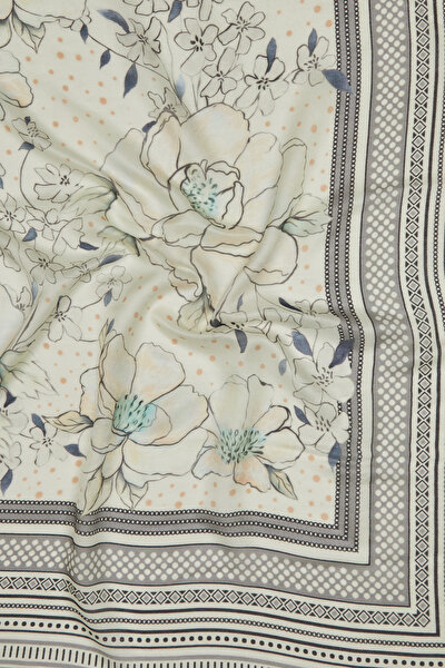 GREY FLORAL PATTERN WOOL/SILK SHAWL 3