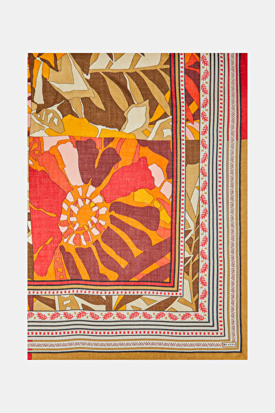 DARK BEIGE FLORAL PATTERN CASHMERE/SILK SHAWL 3