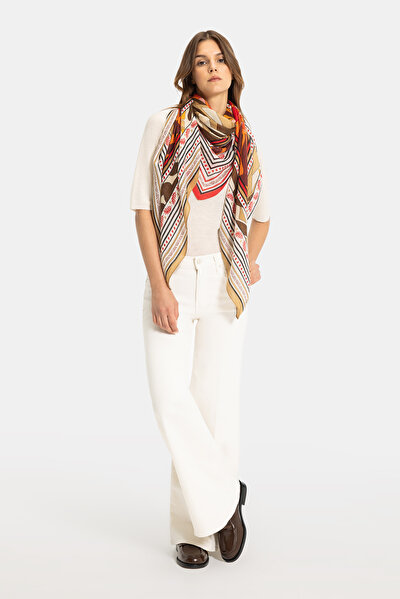 DARK BEIGE FLORAL PATTERN CASHMERE/SILK SHAWL 5