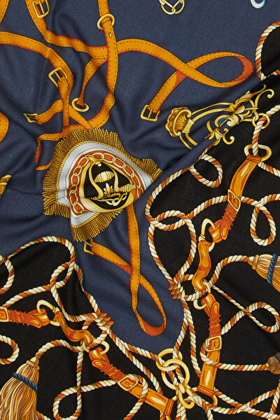 NAVY BLUE OBJECT DESIGN CASHMERE/SILK SHAWL 3
