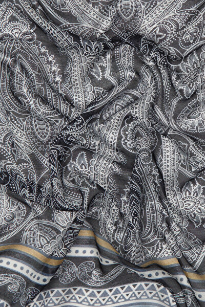 NAVY BLUE GEOMETRIC DESIGN WOOL/SILK SHAWL 3