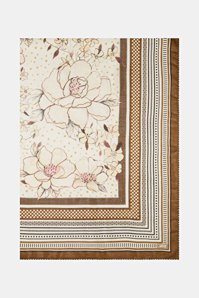 BROWN FLORAL PATTERN WOOL/SILK SHAWL 3