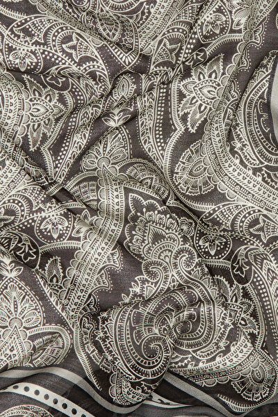 BROWN GEOMETRIC DESIGN WOOL/SILK SHAWL 3